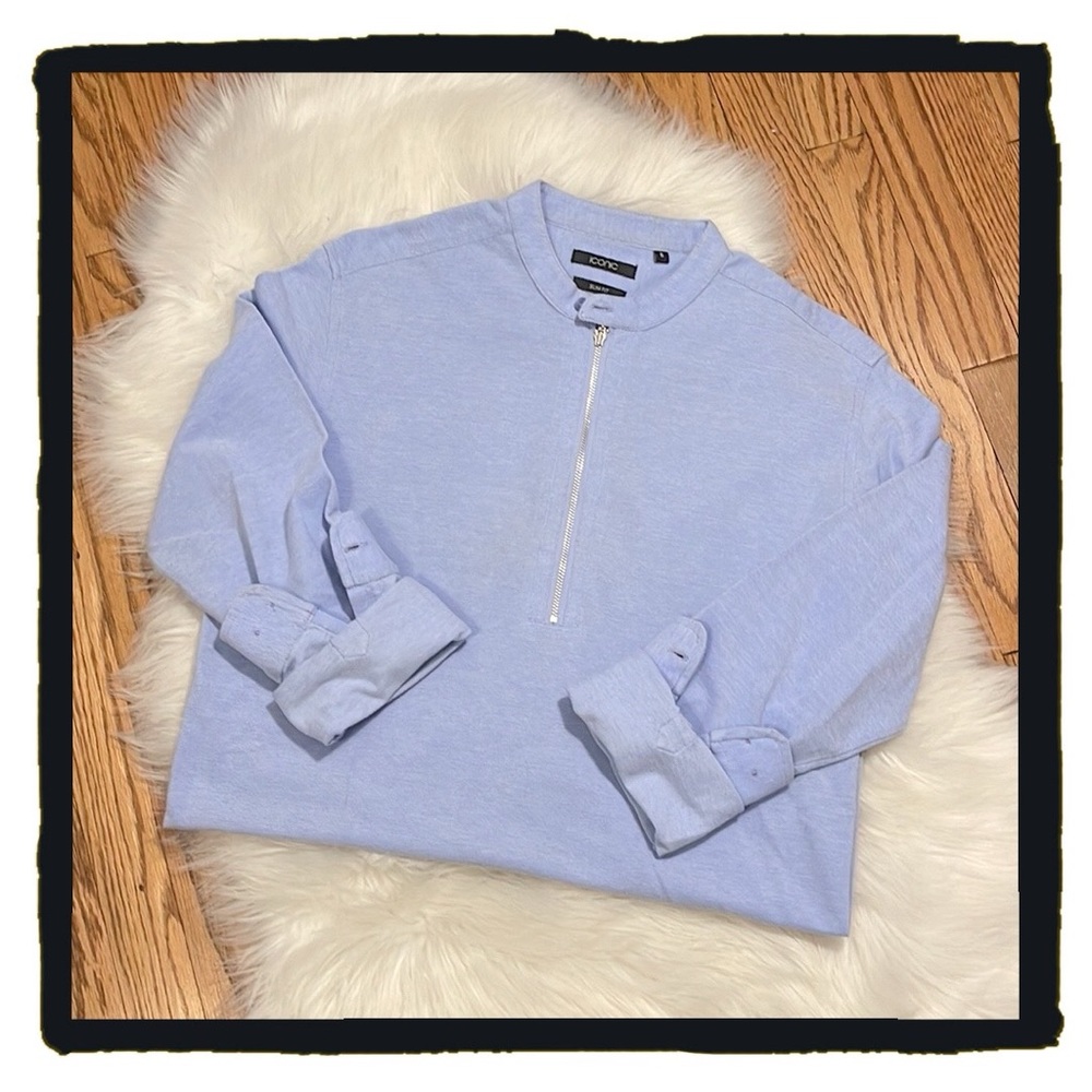 💕Sky Blue Henley Shirt Slim Fit Zipper by Iconic💕